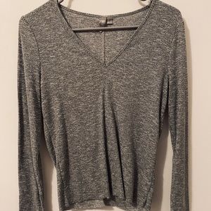 ASOS Knit Grey V Neck Long Sleeve Top Sz S